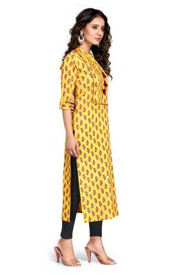 Yellow printed cotton ethnic-kurtis 2
