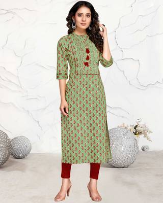Green printed cotton ethnic-kurtis 1