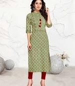 Green printed cotton ethnic-kurtis