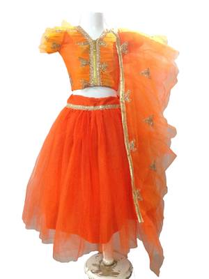 BABY GIRL'S Frilled Orange with beautiful embroidery lehenga choli 1
