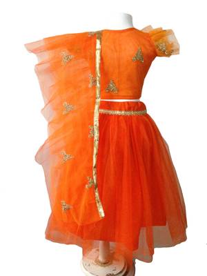 BABY GIRL'S Frilled Orange with beautiful embroidery lehenga choli 2