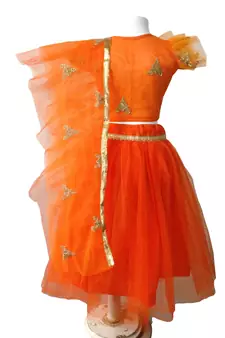 BABY GIRL'S Frilled Orange with beautiful embroidery lehenga choli