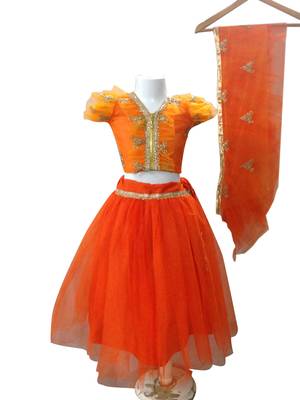 BABY GIRL'S Frilled Orange with beautiful embroidery lehenga choli 4