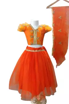 BABY GIRL'S Frilled Orange with beautiful embroidery lehenga choli