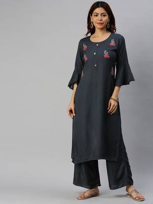 Grey Plain Rayon Ethnic-Kurtis 1