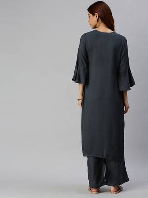 Grey Plain Rayon Ethnic-Kurtis 2