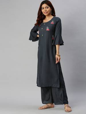 Grey Plain Rayon Ethnic-Kurtis 3