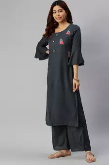 Grey Plain Rayon Ethnic-Kurtis