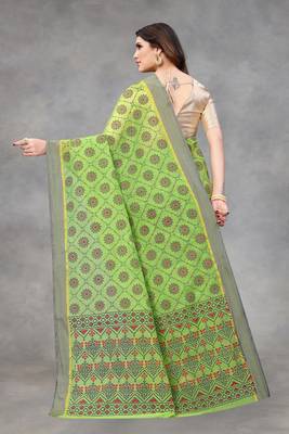 Green woven silk blend saree with blouse 4