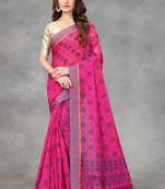 Vatudi Fashion Printed Banarasi Cotton Linen Blend Pink Color Saree for Women