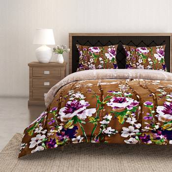 Swayam 144 TC Pure Cotton Brown and White Floral Printed Double Bed Sheet With 2 Matching Pillow Covers 2