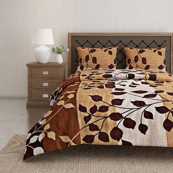 Swayam 144 TC Pure Cotton Brown and Beige Floral Printed Double Bed Sheet With 2 Matching Pillow Covers 1