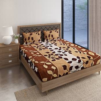 Swayam 144 TC Pure Cotton Brown and Beige Floral Printed Double Bed Sheet With 2 Matching Pillow Covers 2