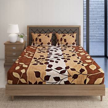 Swayam 144 TC Pure Cotton Brown and Beige Floral Printed Double Bed Sheet With 2 Matching Pillow Covers 3