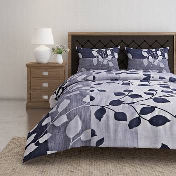 Swayam 144 TC Pure Cotton Black and Grey Floral Printed Double Bed Sheet With 2 Matching Pillow Covers 1