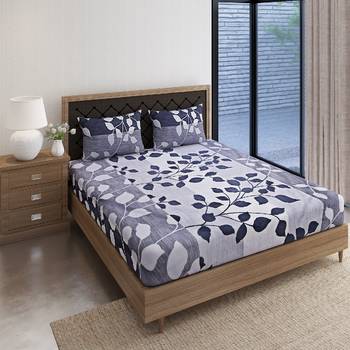 Swayam 144 TC Pure Cotton Black and Grey Floral Printed Double Bed Sheet With 2 Matching Pillow Covers 2