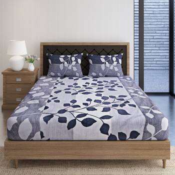 Swayam 144 TC Pure Cotton Black and Grey Floral Printed Double Bed Sheet With 2 Matching Pillow Covers 3