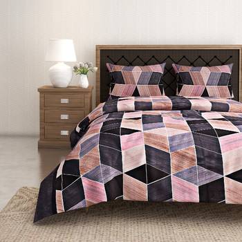 Swayam 144 TC Pure Cotton Dark Grey and Peach Geometric Printed Double Bed Sheet With 2 Matching Pillow Covers 1