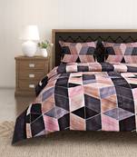 Swayam 144 TC Pure Cotton Dark Grey and Peach Geometric Printed Double Bed Sheet With 2 Matching Pillow Covers