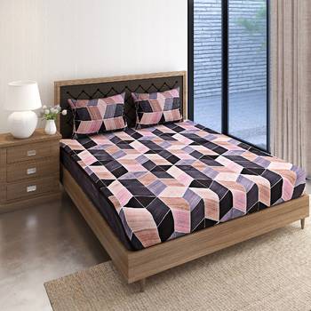 Swayam 144 TC Pure Cotton Dark Grey and Peach Geometric Printed Double Bed Sheet With 2 Matching Pillow Covers 2