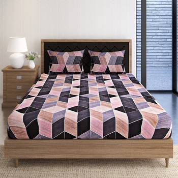 Swayam 144 TC Pure Cotton Dark Grey and Peach Geometric Printed Double Bed Sheet With 2 Matching Pillow Covers 3