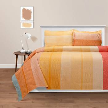 Swayam 144 TC Pure Cotton Yellow and Orange Striped Printed Double Bed Sheet With 2 Matching Pillow Covers 1