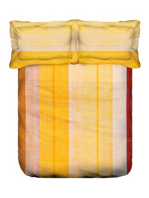 Swayam 144 TC Pure Cotton Yellow and Orange Striped Printed Double Bed Sheet With 2 Matching Pillow Covers 3