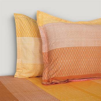 Swayam 144 TC Pure Cotton Yellow and Orange Striped Printed Double Bed Sheet With 2 Matching Pillow Covers 4