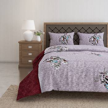 Swayam 144 TC Pure Cotton Grey and Maroon Floral Printed Double Bed Sheet With 2 Matching Pillow Covers 1