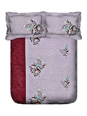 Swayam 144 TC Pure Cotton Grey and Maroon Floral Printed Double Bed Sheet With 2 Matching Pillow Covers 5