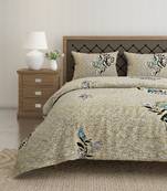 Swayam 144 TC Pure Cotton Olive and Blue Floral Printed Double Bed Sheet With 2 Matching Pillow Covers