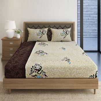 Swayam 144 TC Pure Cotton Olive and Blue Floral Printed Double Bed Sheet With 2 Matching Pillow Covers 3