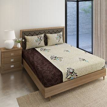 Swayam 144 TC Pure Cotton Olive and Blue Floral Printed Double Bed Sheet With 2 Matching Pillow Covers 4