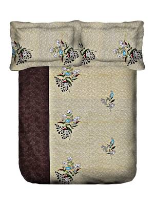 Swayam 144 TC Pure Cotton Olive and Blue Floral Printed Double Bed Sheet With 2 Matching Pillow Covers 5
