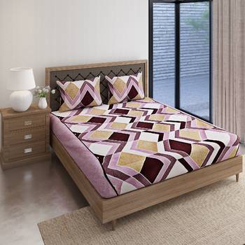 Swayam 144 TC Pure Cotton Rust and Beige Geometric Printed Double Bed Sheet With 2 Matching Pillow Covers 2