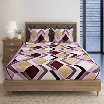 Swayam 144 TC Pure Cotton Rust and Beige Geometric Printed Double Bed Sheet With 2 Matching Pillow Covers 3