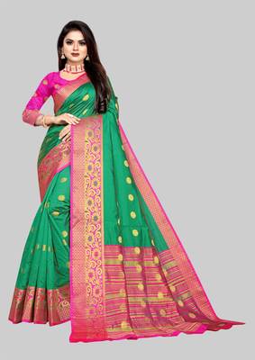 Sea green woven banarasi saree with blouse 1
