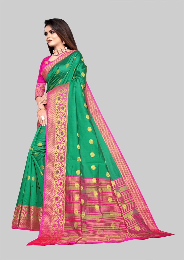 Sea green woven banarasi saree with blouse