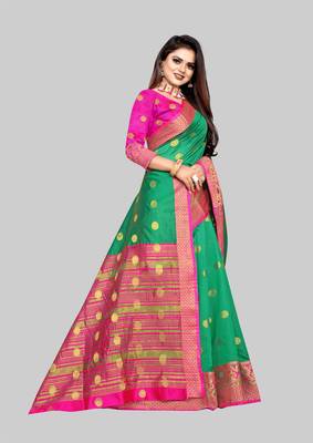 Sea green woven banarasi saree with blouse 3