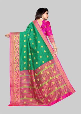 Sea green woven banarasi saree with blouse 5