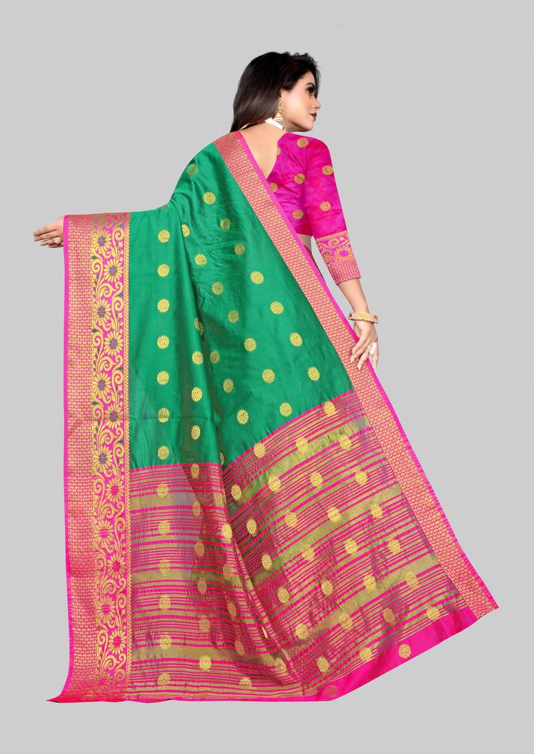 Sea green woven banarasi saree with blouse