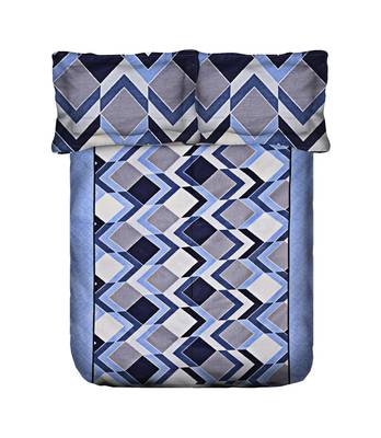 Swayam 144 TC Pure Cotton Sky Blue and Navy Blue Geometric Printed Double Bed Sheet With 2 Matching Pillow Covers 3