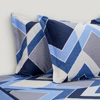 Swayam 144 TC Pure Cotton Sky Blue and Navy Blue Geometric Printed Double Bed Sheet With 2 Matching Pillow Covers 4