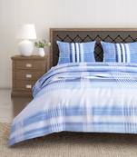 Swayam 144 TC Pure Cotton White and Blue Checkered Printed Bed Sheet With 2 Matching Pillow Covers