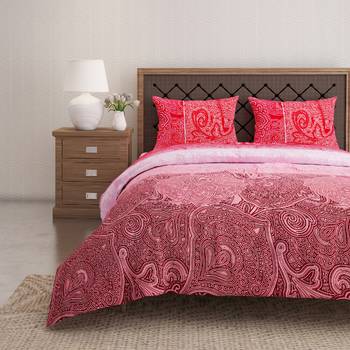 Swayam 144 TC Pure Cotton Maroon and Red Ethnic Motif Printed Bed Sheet With 2 Matching Pillow Covers 1