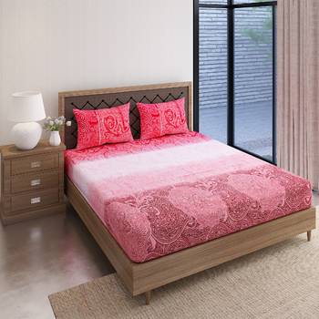 Swayam 144 TC Pure Cotton Maroon and Red Ethnic Motif Printed Bed Sheet With 2 Matching Pillow Covers 2