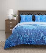 Swayam 144 TC Pure Cotton Navy and Blue Ethnic Motif Printed Bed Sheet With 2 Matching Pillow Covers