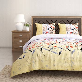 Swayam 144 TC Pure Cotton Lemon Yellow and White Floral Printed Bed Sheet With 2 Matching Pillow Covers 1