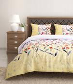 Swayam 144 TC Pure Cotton Lemon Yellow and White Floral Printed Bed Sheet With 2 Matching Pillow Covers