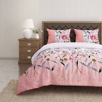 Swayam 144 TC Pure Cotton Peach and White Floral Printed Bed Sheet With 2 Matching Pillow Covers 1